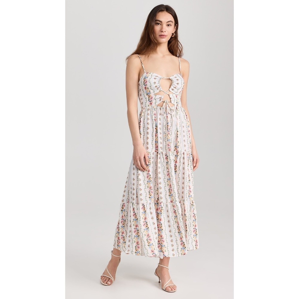 RESA Ariel Midi Dress Midsomar Floral Cutout Tie Front Midi Dress Size S